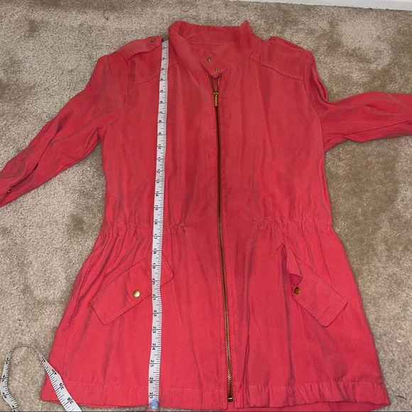 Zara Basic Pink Salmon Solid Zip Cargo Pocket Lightweight Utility Jacket Small - Picture 14 of 15